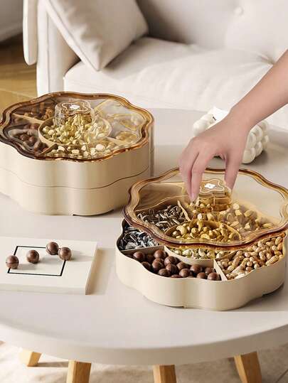 家用分隔式干果托盘带盖，坚果、糖果、零食收纳盒，适用于客厅、婚礼和派对庆典，带盖糖果盒干果容器，5格零食收纳盒，家用