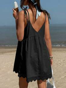 Jouncy Women's Contrast Lace Sexy Mini Cami Dress For Summer Vacation - Black - View 2