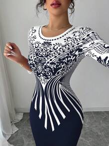 Modelyn 女式印花修身及膝连衣裙 - 彩色 - 查看 4