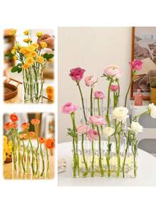 6 Tubes/8 Tubes Creative Foldable Vase Set With Hinge Design Including Hook And Brush,DIY Glass Test Tube Plant Terrarium Flower Pots Desktop Plant Terrarium For Hydroponic Plants Home Garden Wedding Decoration - 6 Tubes - View 8