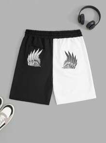RueChic Pantalones cortos de moda de corte regular con estampado de bloque de color para hombres