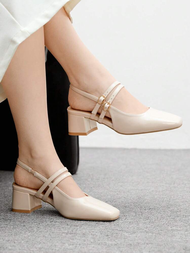 CUCCOO BIZCHIC Women's Classic Black Strap Low Heel Pumps For Christmas Spring Shoes