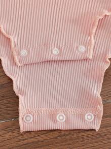 SHEIN 2件套女婴可爱3D花朵装饰连体衣和短袖连体衣套装，夏季女婴高品质服装，新生儿女婴夏季服装