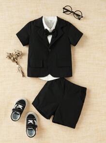 Souflis Souflis Baby Boy Bow Front Shirt & Shorts & Tee - Black and White - View 1