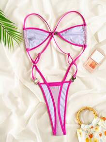 Swim SXY Trang phục đi biển mùa hè cho phụ nữ, đồ bơi một mảnh bikini đồ bơi có dây đeo vai và quần lọt khe, phong cách gợi cảm châu Âu và Mỹ - Hồng - Xem 5