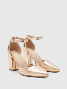 CUCCOO BIZCHIC Modische Ankle-Band Pumps mit Spitzschuh und Plateauabsatz aus Champagner-Material, bequem für den Arbeitsweg, Dates, Partys, Festivals und verschiedene Anlässe - Champagnerfarben - Übersicht 9