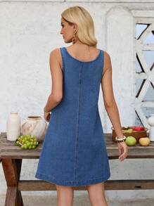 EMERY ROSE Damen lässiges ärmelloses kurzes blaues Jeans-Kleid