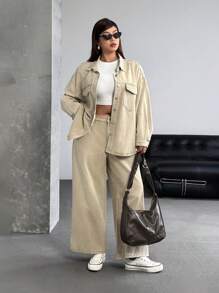 SHEIN ICON Plus Size Women Loose Wide Leg Casual Versatile Denim Jeans