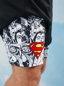 SUPERMAN X SHEIN Men's Letter & Figure Graphic Drawstring Waist Casual Shorts, Emo, 2000s Style