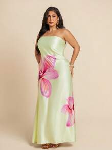SHEIN BAE Plus Size Women Satin Print Open Back Dress, Spring/Summer,4th Of July Curve,Beach Outfit For Women,Airport Outfit Women,Festival Outfits Women,Graduation ,Women Summer Clothes,Going Out Tops Women,Rave Outfits,Club Outfits Women Sexy,Birthday Outfits For Women,Holiday Outfits,Wedding Guest Dress Women,Graduation Dress,Yellow Butter,Summer Dresses For Women - Apricot - View 8