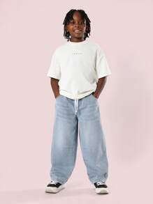 SUMWON Lässige, weite Jeans im Barrel-Fit für Jugendliche, baggy Stil, bequeme Freizeithose aus Denim mit elastischem Bund, Streetwear Mode für Herbst und Winter