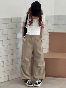 Dazy Kids Pantaloni larghi con pieghe e tasche, casual e comodi, adatti per ragazze adolescenti, versatili