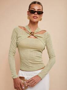 COSMINA Women Stylish Solid Color Textured Hollow Out Blouse