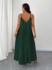 Maweii Plus Size Elegant Solid Color Spaghetti Strap Dress Maxi Women Outfit