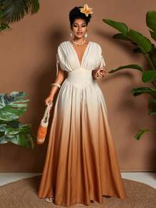 Eryvara Váy maxi chữ A thắt nơ cổ chữ V họa tiết ombre lãng mạn thanh lịch dành cho nữ, thiết kế đa năng cho các buổi đi chơi, bãi biển, lễ hội âm nhạc, trang phục dự tiệc cưới tốt nghiệp cho khách mời, phong cách công sở thường ngày Boho, thắt nơ, eo đàn hồi, du lịch nghỉ dưỡng, váy maxi chữ A mùa xuân/hè/thu - Nhiều màu - Xem 5