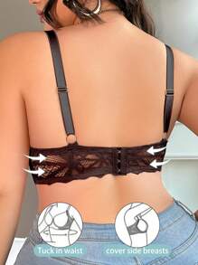 Plus Size Single Solid-Color Sexy Lace Underwire Bra, Lift - Coffee Brown - View 2