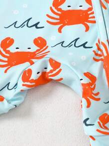 Newborn Baby Crab Print Zipper Front Romper