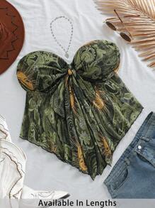 SHEIN PETITE CURVE Übergröße Damen-Urlaubs-Strick-Camisole-Tube-Top mit Retro-Print, geeignet für Herbst/Winter