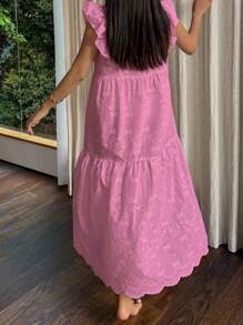 DAZY Chemise de nuit romantique pour femme avec volants à l'ourlet, motif nœud papillon brodé, Moo Moo - Rose vif - Voir 2