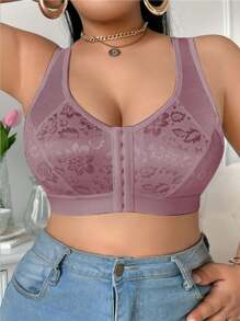 1 件大码女式前扣花卉提花无钢圈文胸，提升型