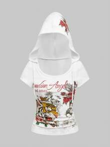 ROMWE Grunge Punk Y2K 复古性感虎纹藤蔓仿纹身印花高领紧身女式 T 恤