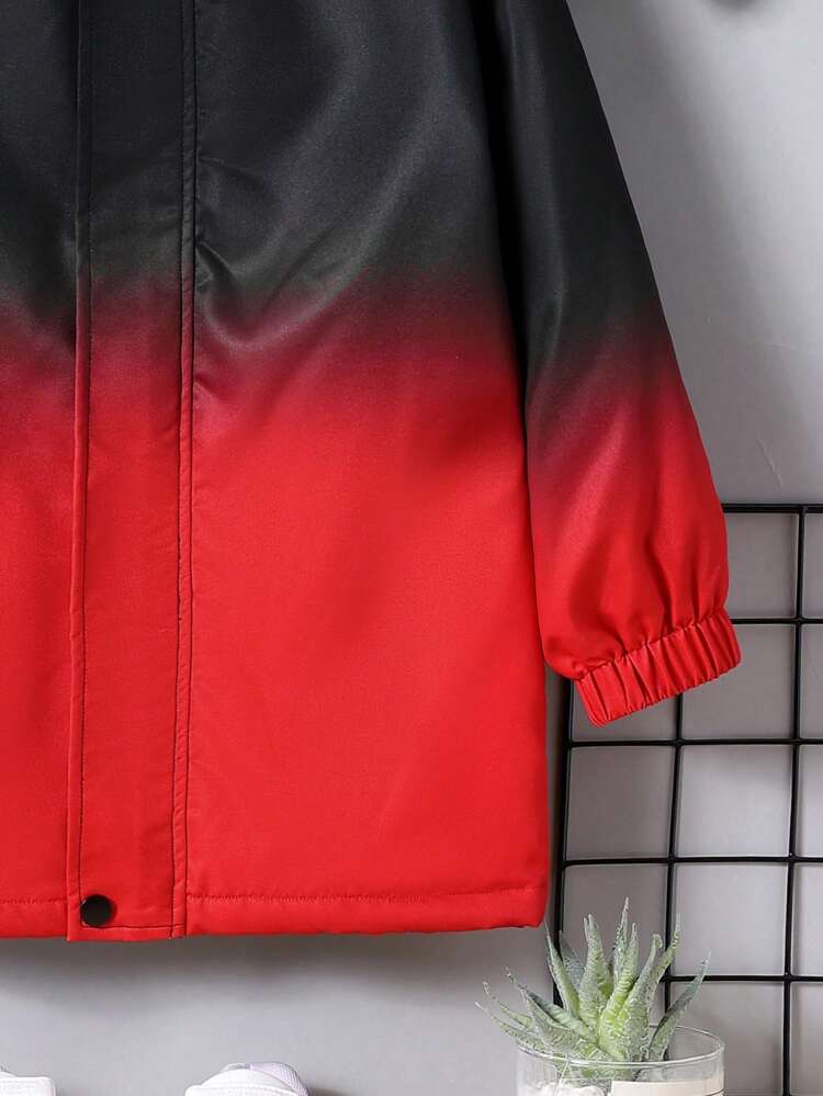1pc Young Boys' Casual College Style Gradient Color Hooded Zipper Jacket With Letter Print Pattern Suitable For Street And School Scene Autumn And Winter