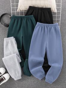 4pcs/Set Tween Boys' Casual Solid Color Drawstring Loose Fit Jersey Sweatpants, Assorted Colors, School, Campus, College Chic Outfits For Autumn/Winter - Multicolor - View 2