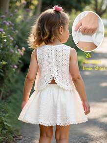 Emery Rose Kids Emery Rose Kids Baby Girl Casual Minimalist Comfortable Round Neck Sleeveless Open Back Asymmetrical Hem Top And Mini Skirt 2PC Set Back To School