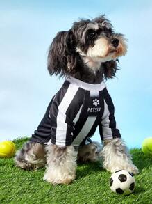 PETSIN 1pc Pet Dog/Cat 07# Jersey, Black Stripe Letter Print Casual Sports Style Comfy Dog Coat - Multicolor - View 4