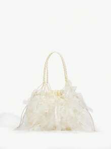 SHEIN ICON 女士、女式单肩包、流浪包、钩针包、镂空、蕾丝、浪漫、仙女、时尚、个性、简约、百搭、街头、甜美酷女孩、辣妹、千禧一代、复古、青少年、海滩、度假、节日、夏季、海边、海滩派对、日常 - 米色 - 查看 3