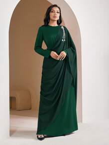 Veilorie 女士纯色垂坠优雅长袖阿拉伯风格连衣裙，端庄大方