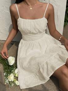 SHEIN Frenchy Đầm suông hở lưng thắt eo phong cách nghỉ dưỡng thường ngày mùa hè cho nữ - Màu be - Xem 4