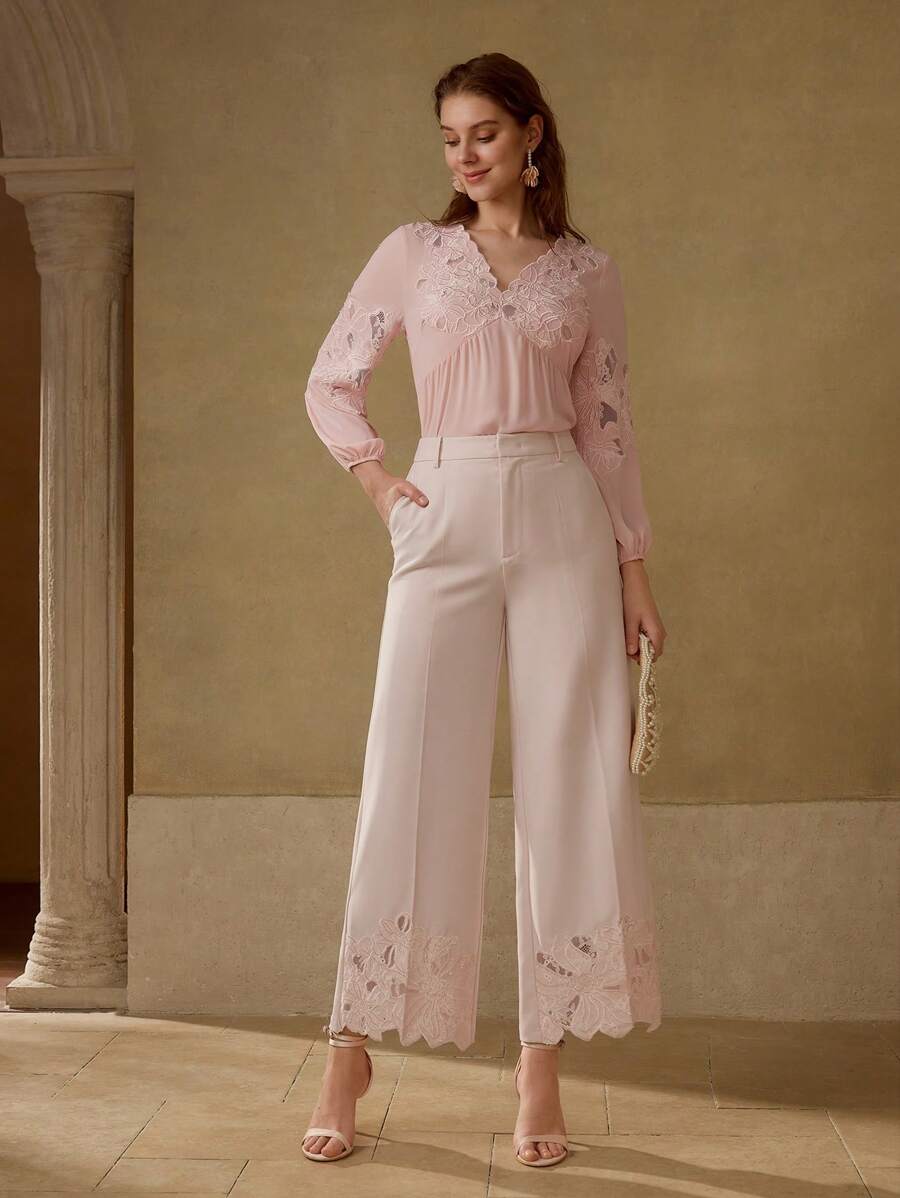 MOTF PREMIUM Bestickter Anzughose mit Bügelfalte