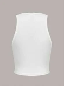 Slaydiva 2025春夏休闲简约趣味“我爱我（我爱男人）”文字图形印花紧身无袖吊带背心女款，适合夏季 - 白色 - 查看 2