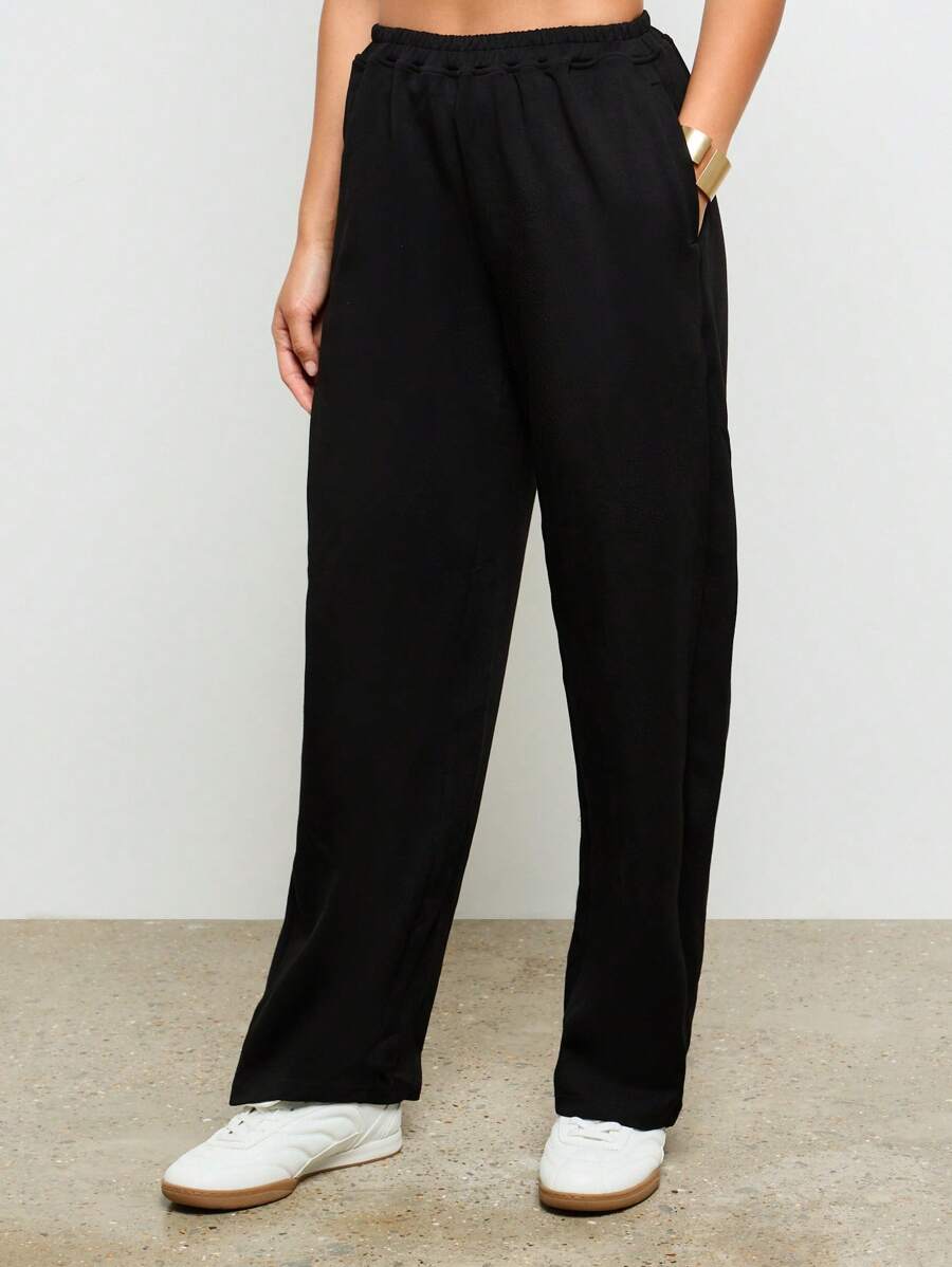 AiiRZ Classic Sweatpants Drawstring Elastic High Waist Wide Leg Relaxed Fit Comfortable All Season Pants Graduation,Back To School Outfit - Black - View 1