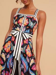 Travachic Summer Casual Holiday Pants For Date Outings, Long Women's Casual Pants With Decorative Buttons On The Chest Featuring Tropical Plant Prints For Vacation, Summer Beach Pants For The Holiday Season, School Uniform, Very Simple Outfit, Office Attire, Old Money Outfit, Teacher Outfit, Date Outfit, Graduation Season, Women's Independence Day Clothing, Casual Pants For Attending Wedding Season Sister Afternoon Tea Gatherings And Festivals