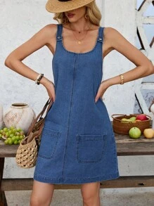 EMERY ROSE Damen lässiges ärmelloses kurzes blaues Jeans-Kleid