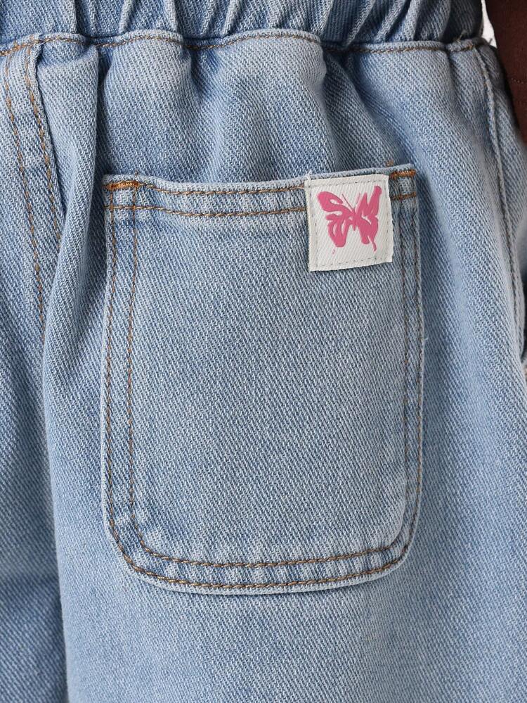 Elastic Waist Relaxed Fit Wide Leg Jeans