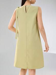 Modelyn 女式夏季纯色圆领无袖褶边迷你连衣裙 - 綠色 - 查看 6