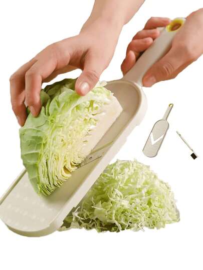 1 件/2 件带刷子的多功能蔬菜切片机，适用于沙拉、卷心菜、胡萝卜、萝卜、黄瓜切丝，配有不锈钢刀片，手持式蔬菜切片机适用于凉拌卷心菜和沙拉，易于使用的厨房工具，可将卷心菜切成薄片，塑料框架和锋利的刀片可高效切片，非常适合家庭烹饪和沙拉准备。