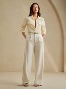 Anewsta Anewsta Women's Elegant Hollow Out Embroidered Blouse