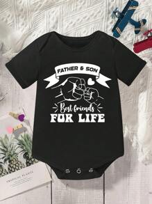 Daddy And Me Matching Outfits - Baby Boys Casual Creative Fist Bump Gesture Letter Slogan Graphic Print Round Neck Short Sleeve Bodysuit (2 Pieces Sold Separately) - Black - View 4