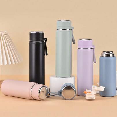 1 件不锈钢真空保温水瓶，带手柄和过滤器，500ml/16.9oz 和 600ml/20oz，防漏，便携，适合户外、旅行、跑步、骑自行车、徒步旅行、游泳