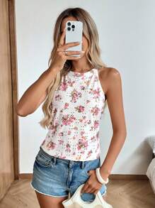 SHEIN LUNE 女式花卉印花休闲百搭露背背心 女式夏季服装 夏季图案 T 恤 女式度假服装 女式沙滩服装 海滩可爱上衣 女式外出上衣 女式度假服装 女式夏季服装 外出上衣 夏季上衣 波西米亚风可爱夏季上衣 女式夏季上衣 露背上衣 花卉上衣 女式乡村露背上衣 波西米亚风女装 夏季上衣 女式可爱夏季上衣 欧洲夏季外出服装 热带风情