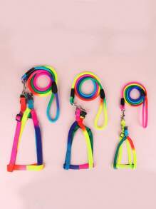 قيادة كلب/قطة جلدية ملونة، حزام صدر ملون دائري نمط ، سلسلة كلب - متعدد الألوان - مشاهدة 3