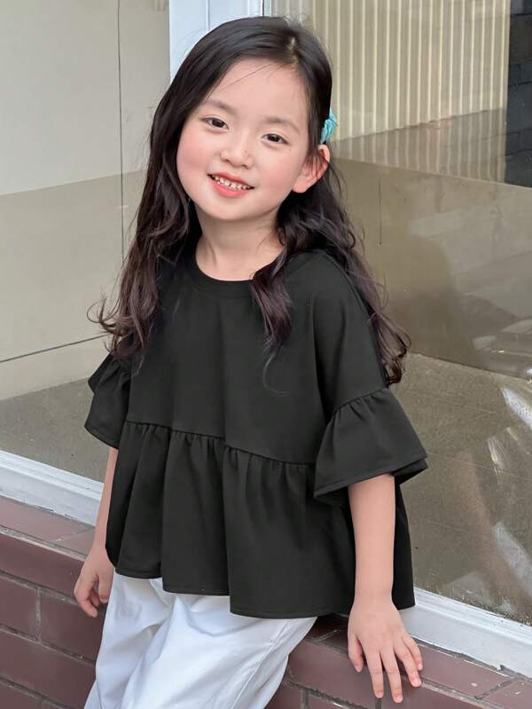 Dazy Kids Girls (Toddler) Round Neck Knitted Short Sleeve T-Shirt, Summer