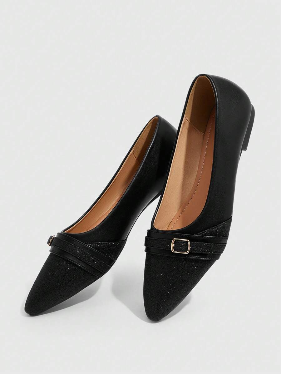 Sleekvia Giày lười đế bằng mũi nhọn phối màu đen cho nữ - màu đen - Xem 1