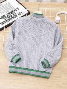 青少年男孩休闲棒球领字母印花保暖衬里厚针织开衫夹克 - 灰色 - 查看 2