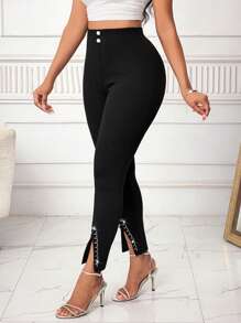 SHEIN Lady Modische elegante Leggings mit Strass-Dekor und Schlitz-Saum