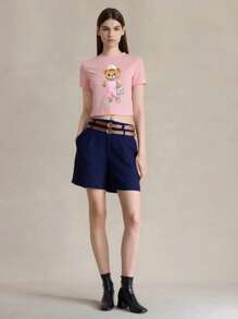 Briarwyn Casual Minimalist Pattern Round Neck Short Sleeve Cropped Fitted T-Shirt For Women - Baby Pink - View 4